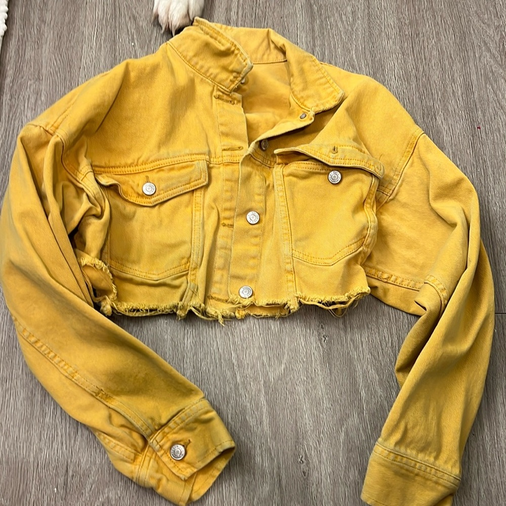 Pacsun | yellow cropped jean jacket